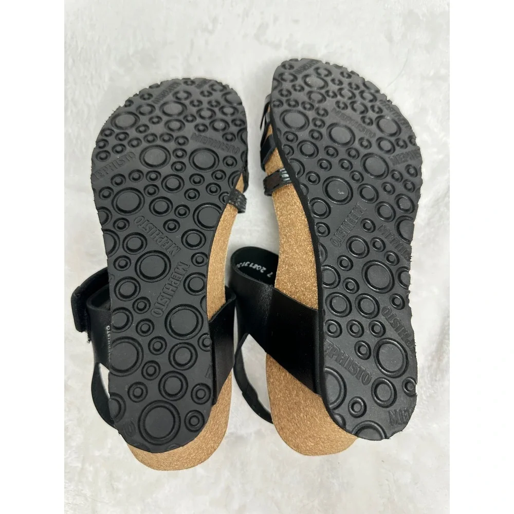 Mephisto Lucia Black Leather Wedge Sandals Womens EU 39 US 9‎ Soft-Air Portugal